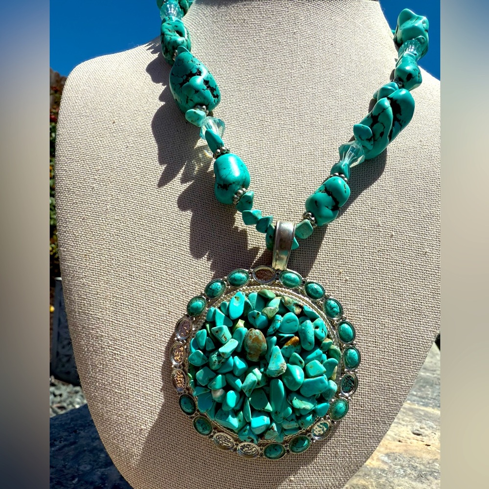 Turquoise Nuggets and Pendant Necklace - Picture 2 of 14